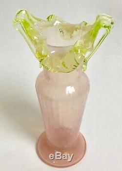 Victorian Art Glass Antique Pink & Vaseline Vase