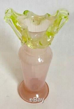 Victorian Art Glass Antique Pink & Vaseline Vase