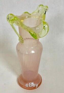 Victorian Art Glass Antique Pink & Vaseline Vase