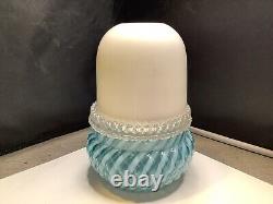 Victorian Art Glass Blue Twist Stripe 3 Pc Fairy Lamp Candle Light Clarke's Hldr