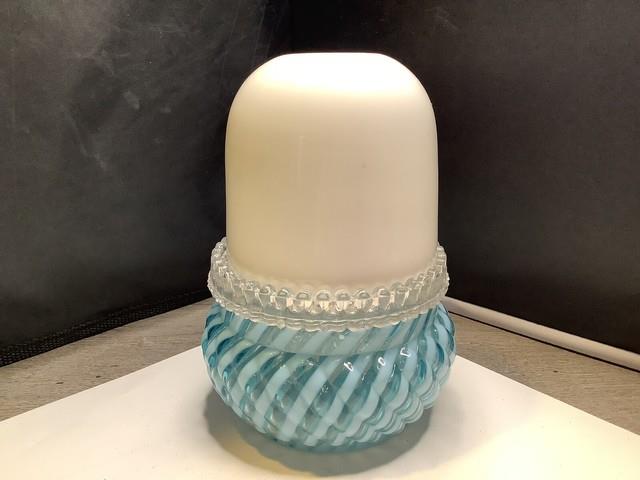 Victorian Art Glass Blue Twist Stripe 3 Pc Fairy Lamp Candle Light Clarke's Hldr