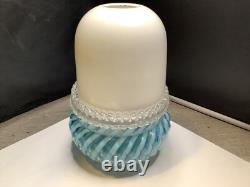 Victorian Art Glass Blue Twist Stripe 3 Pc Fairy Lamp Candle Light Clarke's Hldr