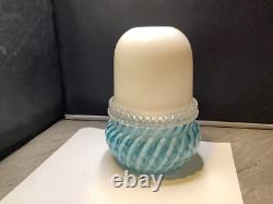 Victorian Art Glass Blue Twist Stripe 3 Pc Fairy Lamp Candle Light Clarke's Hldr