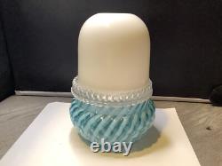 Victorian Art Glass Blue Twist Stripe 3 Pc Fairy Lamp Candle Light Clarke's Hldr