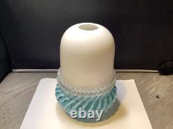 Victorian Art Glass Blue Twist Stripe 3 Pc Fairy Lamp Candle Light Clarke's Hldr