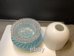 Victorian Art Glass Blue Twist Stripe 3 Pc Fairy Lamp Candle Light Clarke's Hldr