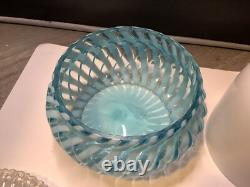 Victorian Art Glass Blue Twist Stripe 3 Pc Fairy Lamp Candle Light Clarke's Hldr