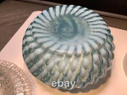 Victorian Art Glass Blue Twist Stripe 3 Pc Fairy Lamp Candle Light Clarke's Hldr