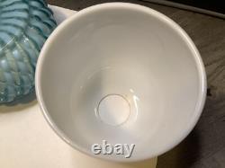 Victorian Art Glass Blue Twist Stripe 3 Pc Fairy Lamp Candle Light Clarke's Hldr