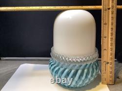 Victorian Art Glass Blue Twist Stripe 3 Pc Fairy Lamp Candle Light Clarke's Hldr