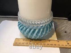 Victorian Art Glass Blue Twist Stripe 3 Pc Fairy Lamp Candle Light Clarke's Hldr