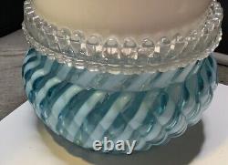 Victorian Art Glass Blue Twist Stripe 3 Pc Fairy Lamp Candle Light Clarke's Hldr