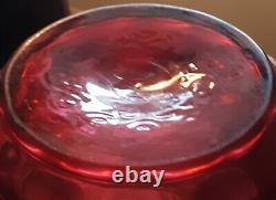 Victorian Art Glass Bohemian Cranberry Tankard Pitcher Enamel Floral Decoration