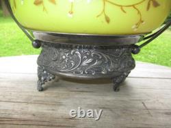 Victorian Art Glass Brides Bowl Gold Enamel Opaque Verde Rubina Meriden Silver