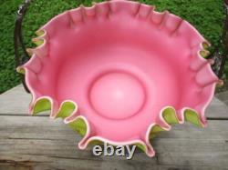 Victorian Art Glass Brides Bowl Gold Enamel Opaque Verde Rubina Meriden Silver
