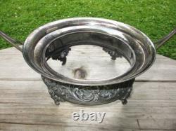 Victorian Art Glass Brides Bowl Gold Enamel Opaque Verde Rubina Meriden Silver