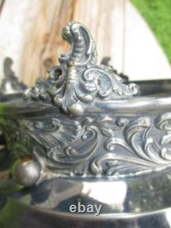 Victorian Art Glass Brides Bowl Gold Enamel Opaque Verde Rubina Meriden Silver