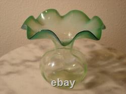 Victorian Art Glass Green Vaseline Opalescent Posy Vase possibly Ladies Spittoon