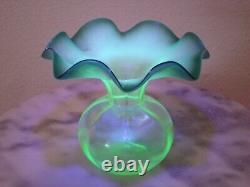 Victorian Art Glass Green Vaseline Opalescent Posy Vase possibly Ladies Spittoon