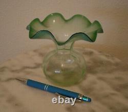 Victorian Art Glass Green Vaseline Opalescent Posy Vase possibly Ladies Spittoon