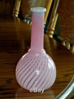 Victorian Art Glass Hobbs Cranberry Opalescent Swirl Barber Bottle