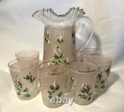 Victorian Art Glass Lemonade Set Fenton Style Victorian Art Glass Lemonade Set Fenton Style