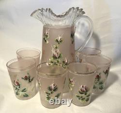 Victorian Art Glass Lemonade Set Fenton Style Victorian Art Glass Lemonade Set Fenton Style