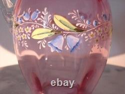 Victorian Art Glass Light Ruby/Cranberry Stain Creamer with Enamel Floral Decor