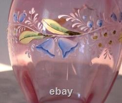 Victorian Art Glass Light Ruby/Cranberry Stain Creamer with Enamel Floral Decor