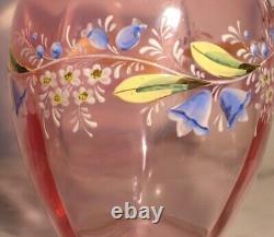 Victorian Art Glass Light Ruby/Cranberry Stain Creamer with Enamel Floral Decor