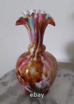 Victorian Art Glass Multicolor Spatter Cased Crystal Vase