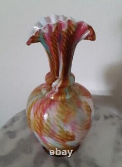 Victorian Art Glass Multicolor Spatter Cased Crystal Vase