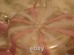 Victorian Art Glass Opaque Pink White Stripe Finger Bowl with Underliner