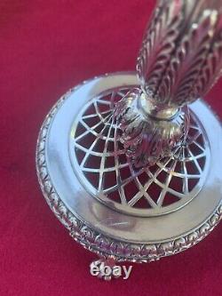 Victorian Art Glass Pedestal Bride's Basket on Silver Plated Stand 10.5 tall