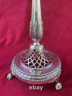 Victorian Art Glass Pedestal Bride's Basket on Silver Plated Stand 10.5 tall