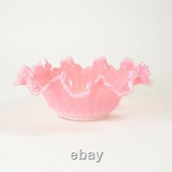 Victorian Art Glass Pink Ruffled Bride Basket Bowl