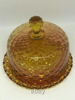 Victorian Art Glass Reverse Amberina Diamond Optic Covered Cheese Or Butter