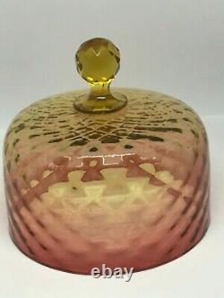 Victorian Art Glass Reverse Amberina Diamond Optic Covered Cheese Or Butter