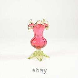 Victorian Art Glass, Rubina Verde / Cranberry Vaseline, Footed Vase 5-1/4 H