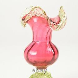 Victorian Art Glass, Rubina Verde / Cranberry Vaseline, Footed Vase 5-1/4 H