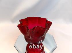Victorian Art Glass Ruby Lamp Shade Acid Etched All Around Flowers Ruffled Rim