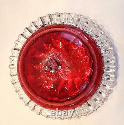 Victorian Art Glass Ruby Lidded Bowl Applied Ruffle & Finial 1880's Gorgeous