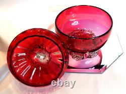 Victorian Art Glass Ruby Lidded Bowl Dish Prunt Feet & Finial 1880's Gorgeous