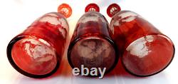 Victorian Art Glass Ruby Stained Triple Wine Decanter Set Silver Caddy c. 1850 Victorian Art Glass Ruby Stained Triple Wine Decanter Set Silver Caddy c. 1850