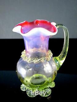 Victorian Art Glass STEVENS WILLIAMS Vaseline Opalescent Cranberry JUG PITCHER