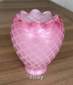 Victorian Art Glass Satin Diamond Pink Lamp Shade 2 1/8 Fitter Antique Rare