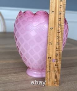 Victorian Art Glass Satin Diamond Pink Lamp Shade 2 1/8 Fitter Antique Rare