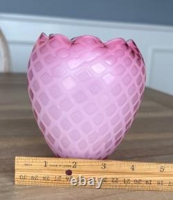 Victorian Art Glass Satin Diamond Pink Lamp Shade 2 1/8 Fitter Antique Rare