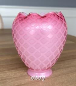 Victorian Art Glass Satin Diamond Pink Lamp Shade 2 1/8 Fitter Antique Rare