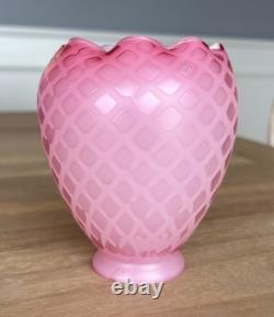 Victorian Art Glass Satin Diamond Pink Lamp Shade 2 1/8 Fitter Antique Rare